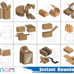 Cake Box Svg, Sandwich Box Svg, Box Template Svg Bundle, Bolsa de papel svg, caja de leche svg, png, dxf, eps, plantilla, archivo cortado, Cricut, silueta