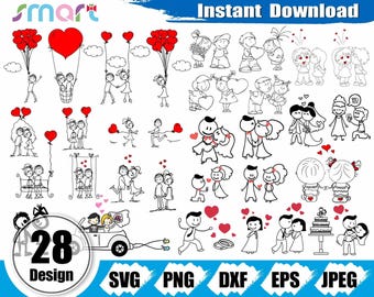 Pakiet SVG dla miłośników patyczków, ślub z patyczków w formacie SVG, clipart par patyczków w formacie SVG, plik do wycinania szablonów Cameo Silhouette Cricut Vinyl