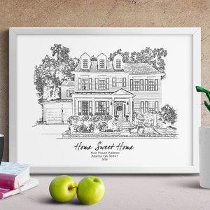 Custom House Sketch Drawing,House Sketch From Photo,Housewarming Drawing,Black and White Home,New Home Gift,Pen House Drawing image 1