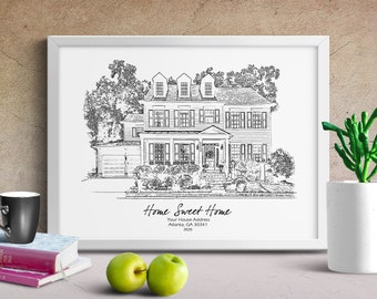 Custom House Sketch Drawing,House Sketch From Photo,Housewarming Drawing,Black and White Home,New Home Gift,Pen House Drawing