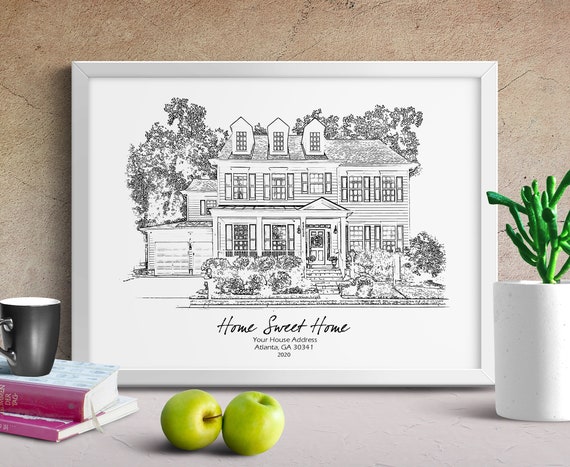 Custom House Sketch Drawing,House Sketch From Photo,Housewarming Drawing,Black and White Home,New Home Gift,Pen House Drawing