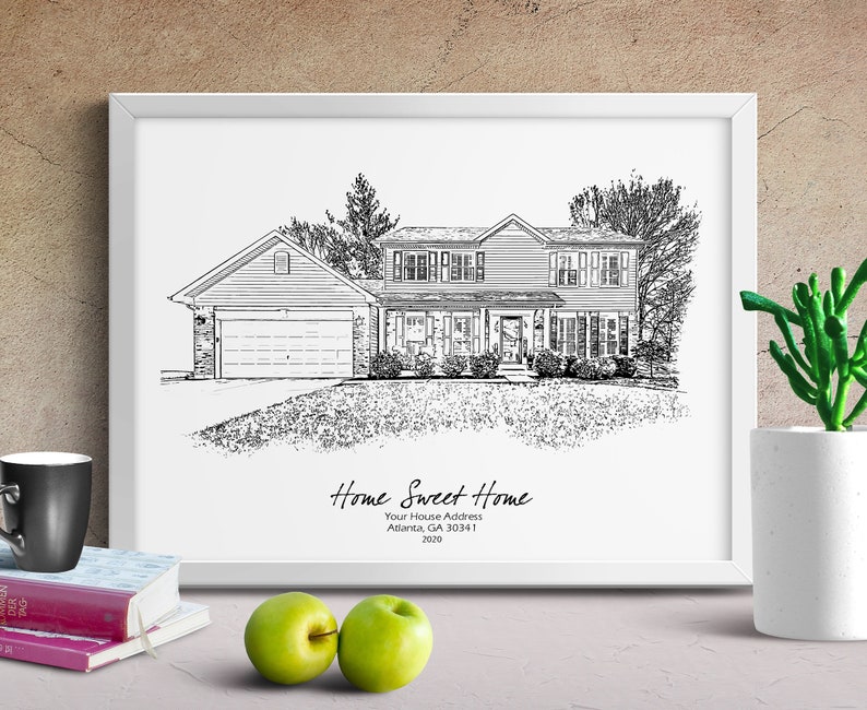 Custom House Sketch Drawing,House Sketch From Photo,Housewarming Drawing,Black and White Home,New Home Gift,Pen House Drawing image 4