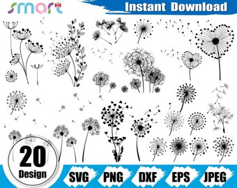 Löwenzahn SVG Bundle, Blumen Clipart, Schablone Schnitt Datei (Digitaler Download)