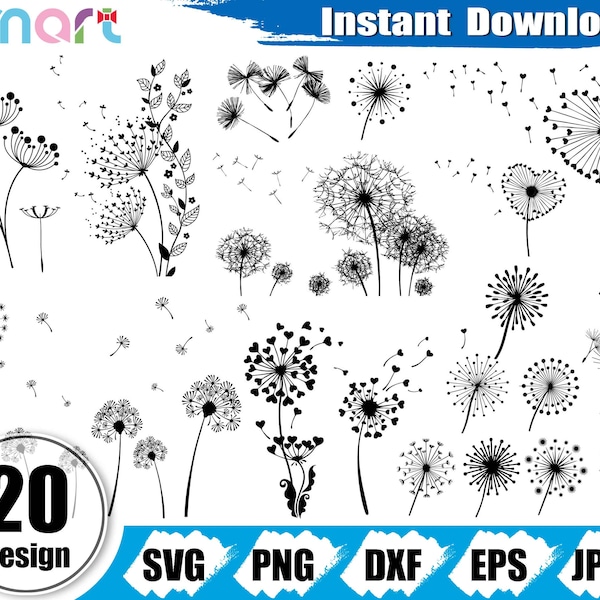 Dandelion svg Bundle,Plants svg,Flower svg,Dandelion clipart vector svg png dxf eps stencil cut file for Cameo silhouette cricut vinyl file