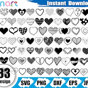 Coeur Svg Bundle, coeur forme Svg, Valentine coeur Svg, coeur brisé svg vecteur clipart png dxf eps pochoir coupe fichier silhouette cricut vinyle