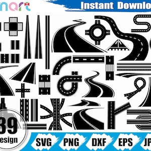Straße SVG Bundle, Highway Svg, Asphalt Straße Svg, Straße Clipart Vektor Png Dxf Eps Schablone geschnitten Datei für Cameo Silhouette Cricut Vinyl Datei Logo