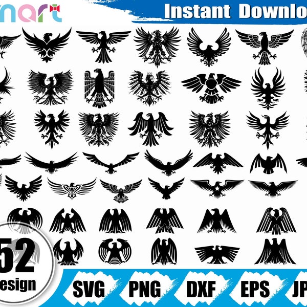 Adler SVG Bundle, Heraldik Adler svg, Vogel svg, Adler Emblem svg, Adler Clipart Vektor png dxf eps Schablone geschnitten Datei für Silhouette Cricut vinyl