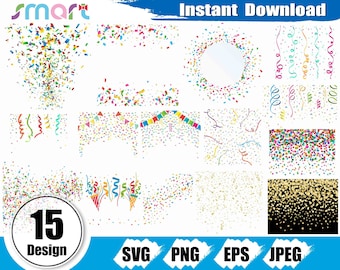 Confetti Borders Svg Bundle,Party Streamer svg,Birthday Colorful Confetti svg clipart vector png stencil cut file silhouette cricut vinyl