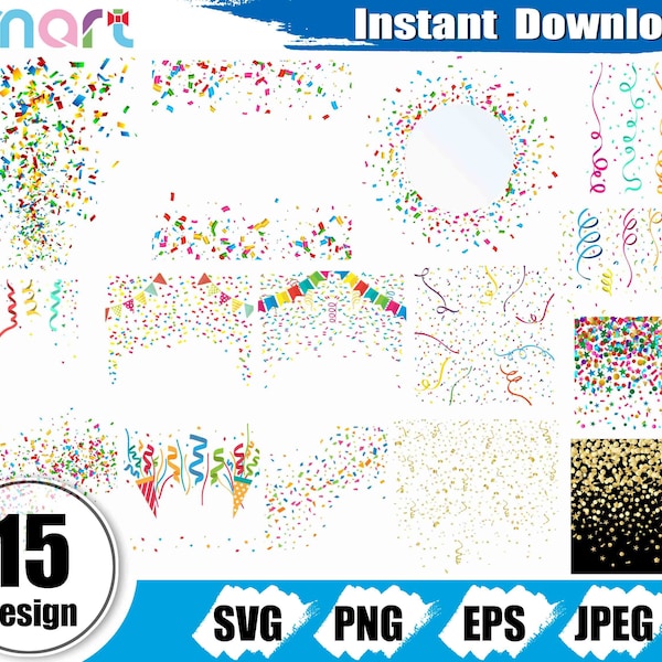 Confetti Borders Svg Bundle,Party Streamer svg,Birthday Colorful Confetti svg clipart vector png stencil cut file silhouette cricut vinyl