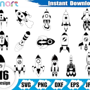 Vaisseau spatial Svg Bundle, navette spatiale Svg, fusée Svg, navette spatiale clipart vecteur png dxf eps pochoir coupe fichier pour cricut silhouette Cameo