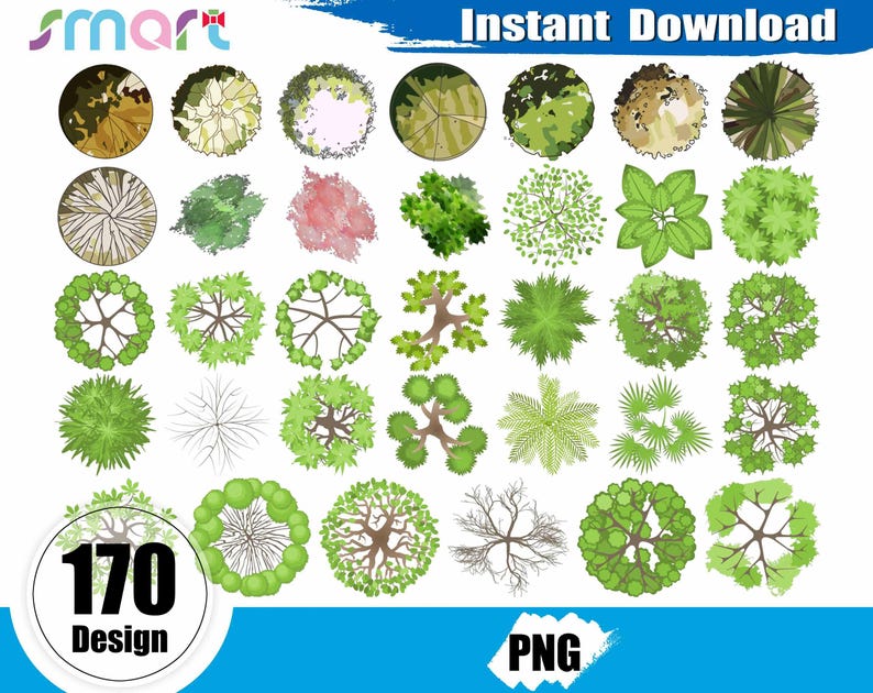 Tree Plan View Clipart: Hand-drawn Landscape PNG (digital Download) - Etsy