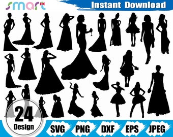 Women Svg Bundle,Fashion woman svg,Modern girl svg,Evening Dress svg clipart vector png dxf eps stencil cut file for silhouette cricut vinyl