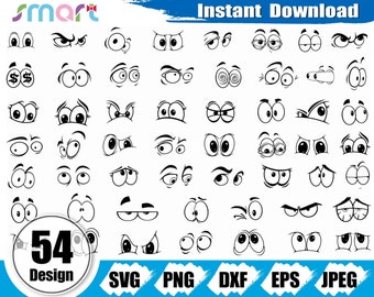 Pacchetto di immagini SVG di occhi emoji, clipart di volti (download digitale)