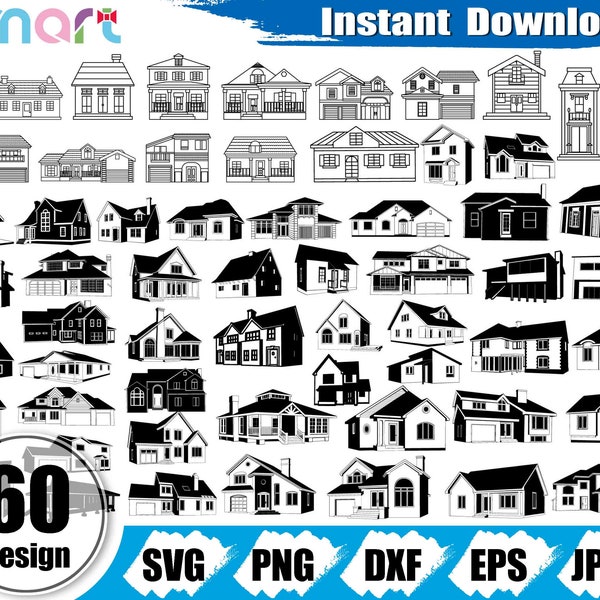 House Svg Bundle,Home svg,villa svg,Building svg,House Farm clipart vector svg png dxf eps stencil cut file for silhouette cricut vinyl file