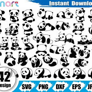 Panda svg Bundle,Cute Panda svg,Baby panda svg,Panda bear clipart vector svg png dxf eps stencil cut file for Cameo silhouette cricut vinyl