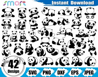 Cute Panda SVG Bundle, Clipart Vector Graphics (Digital Download)