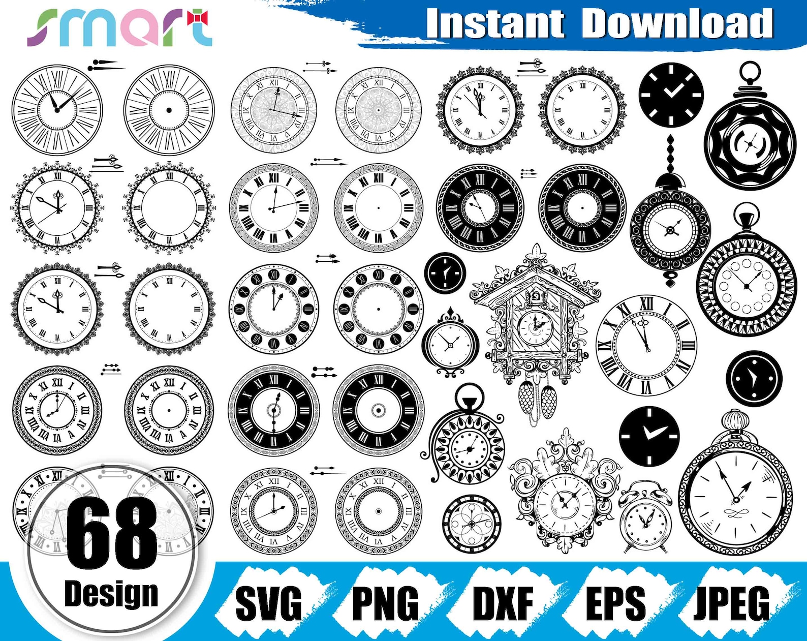 Clock Face Svg Bundle,clock Face Template Vector Clipart Svg Png Dxf ...