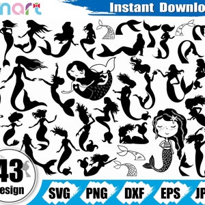 Zeemeermin svg Bundel, Zeemeermin staart svg, oceaan svg, Zeemeermin staart clipart vector svg png dxf eps stencil cut bestand voor Cameo silhouet cricut vinyl
