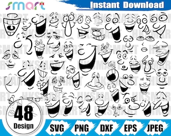 スマイリーフェイス絵文字SVGバンドル、クリップアートベクターファイル（デジタルダウンロード）