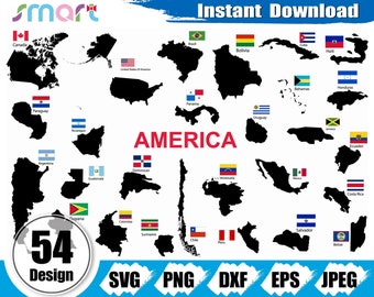America Map SVG Bundle: Country Flags Clipart (Digital Download)