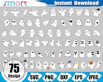Cute Ghost SVG Bundle, Halloween Spooky Clipart (Digital Download)
