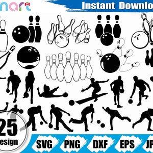 Pacote Svg de boliche, bola de boliche svg, vetor de clipart svg de esportes de boliche png dxf eps arquivo de corte de estêncil para contorno de vinil cricut de silhueta Cameo