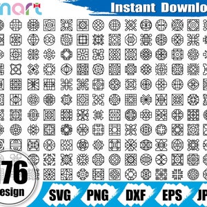 幾何学模様 SVG バンドル、コースター ステンシル SVG、マンダラ SVG クリップアート ベクター パネル PNG DXF EPS ステンシル カット ファイル、シルエット クリカット ビニール用