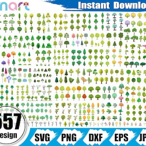 Cute Tree Svg Bundle,Forest svg,Colored Cartoon Tree Branches Pine Palm tree svg clipart vector png eps jpg stencil file for cricut cut file
