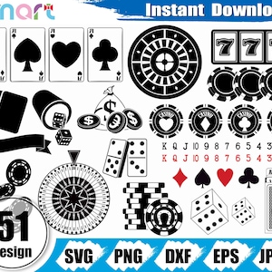 Gambling Svg Bundle,Casino svg,Dice svg,Poker svg,poker chips svg,clipart vector png dxf eps stencil cut file for silhouette cricut vinyl
