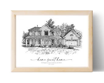 Custom Pen and Ink House Portrait, Personalized Home Drawing (Digital Download)