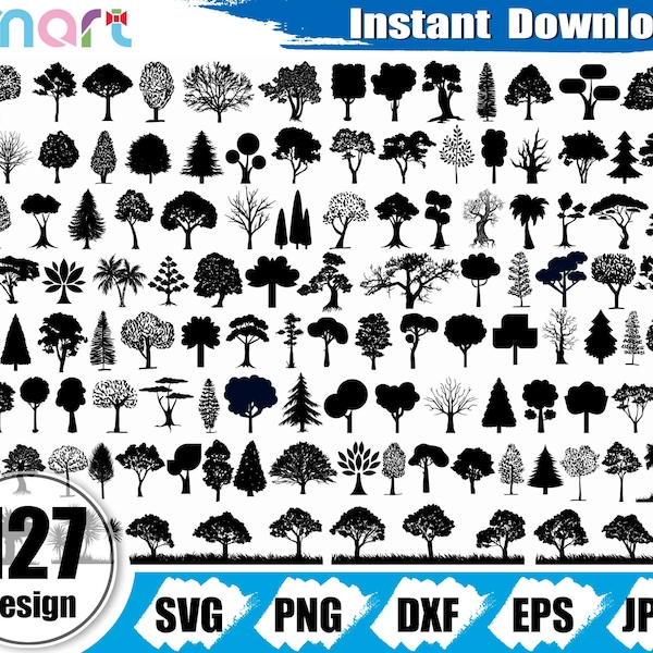 Arbre Svg Bundle, forêt svg, herbe svg, pin svg, Palm svg, arbre clipart vecteur png dxf eps pochoir coupe fichier pour camée silhouette cricut vinyle