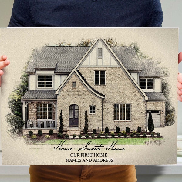 Custom Color Pencil House Portrait, Color Pencil House Painting Personalized Home Painting, Hand drawn house, Personalized Housewarming Gift