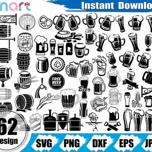 Beer Mug Svg Bundle, Beer Cup svg, Beer svg, Beer Keg svg, Beer Bottle svg clipart vector png dxf eps stencil cut file silueta cricut vinilo
