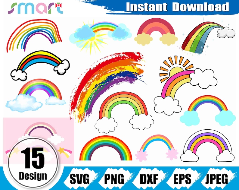 Download Clip Art Rainbow Svg Bundle Cloud Svg Rainbow Kids Svg Rainbow Nursery Svg Clipart Vector Png Dxf Eps Stencil Cut File Cameo Silhouette Cricut Vinyl Art Collectibles