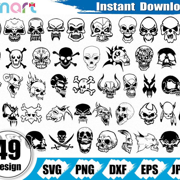 Skull Svg Bundle,Skull head svg,Fire Skull svg,Skull clipart vector png dxf eps stencil cut file for Cameo silhouette cricut vinyl outline