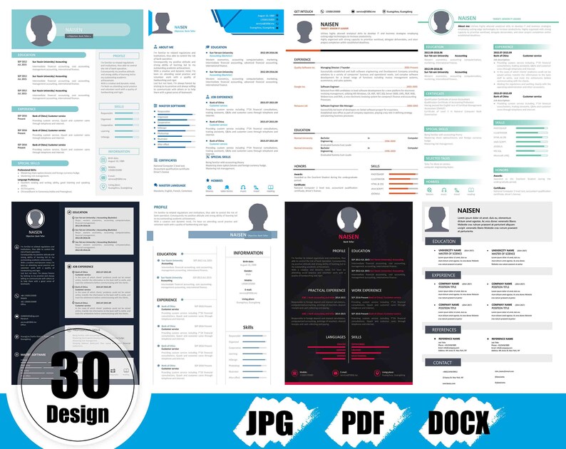 Professional Resume Template: CV Designs (PDF, DOCX) - Etsy Canada