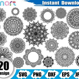 Mandala Svg Bundel, zentangle svg, bloem svg, Mandala clipart vector svg png dxf eps stencil cut bestand voor Cameo silhouet cricut vinyl bestand