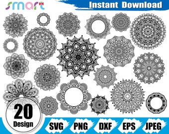 Mandala Svg Bundle,zentangle svg,flower svg,Mandala clipart vector svg png dxf eps stencil cut file for Cameo silhouette cricut vinyl file