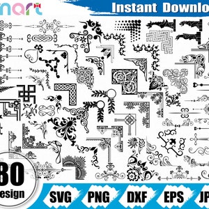 Pakiet ramek narożnych Svg, ramka Svg, wzór obramowania narożnego Svg, separator Svg clipart wektor png dxf szablon wycięty plik sylwetka cricut winyl