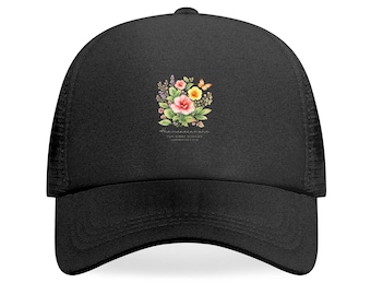 Floral Bible Verse Trucker Hat – Christian Mesh Baseball Cap, Faith Scripture Hat for Women, Religious Gift