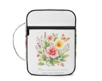 Floral Bible Handbag with Zippered Pocket, Lamentations 2:27–29 Scripture Bible Cover, Christian Gift for Women