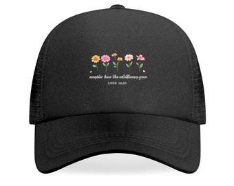 Floral Bible Verse Trucker Hat – Christian Mesh Baseball Cap, Faith Scripture Hat for Women, Religious Gift