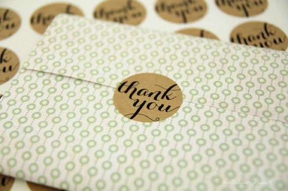 Script Font Thank You Kraft Paper Label Stickers 3.8cm Round