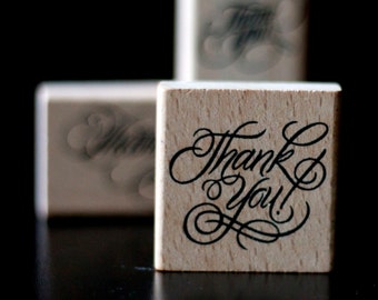 Thank You - Square Calligraphy Script Font Wooden Rubber Thank You Stamp  - Stamp House