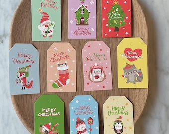 10 Christmas gift tags assorted - 10 Christmas designs per set