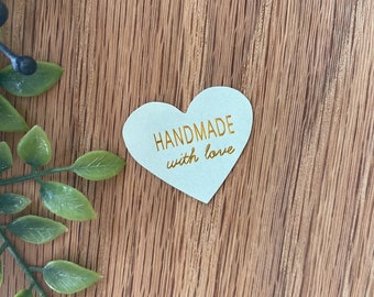 Handmade With Love Gold Foil Sticker in Sage Labels Kraft Seal Stickers - 3.2cm x 2.8cm - 48 seals