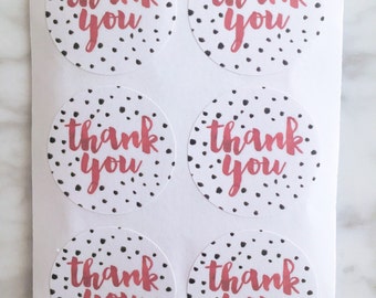 Dotted Thank you label sticker - 24 pieces - 3.8cm round enveolpe seal - wedding invitation