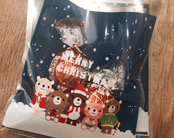 20 x Merry Christmas Clear Self Adhesive Bag - OPP Bag - Animal Friends Plastic Seal Wrapping Bag