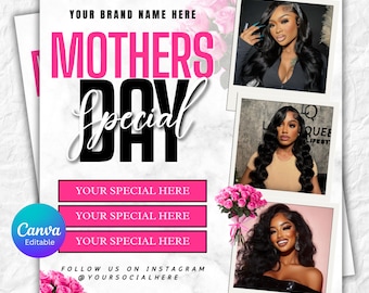 May Booking Flyer, Mother's Day Specials Flyer: Hair, Nail, Lash, Makeup Booking (Canva Template)