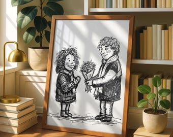 Custom Couple Doodle Portrait: Personalized Anniversary Gift (Digital Download)